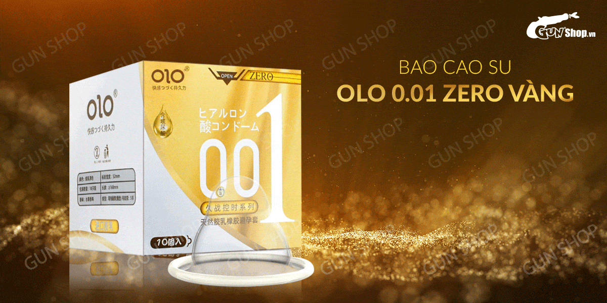 Bao cao su OLO 0.01 Zero vàng siêu mỏng gân hạt 10 cái Bao cao su OLO 0.01 Zero vàng siêu mỏng gân hạt 10 cái