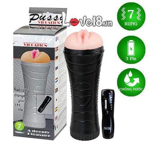 Cốc âm đạo giả đèn pin có rung Pussy Vibration silicon cao cấp 24cm