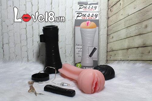 Cốc âm đạo giả đèn pin có rung Pussy Vibration silicon cao cấp 24cm