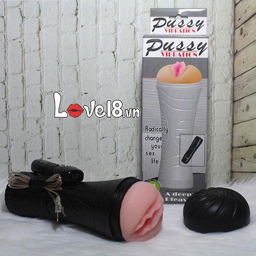 Cốc âm đạo giả đèn pin có rung Pussy Vibration silicon cao cấp 24cm