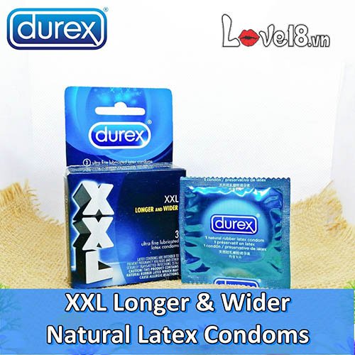 Bao cao su Durex XXL size lớn bôi trơn kéo dài hộp 3 cái