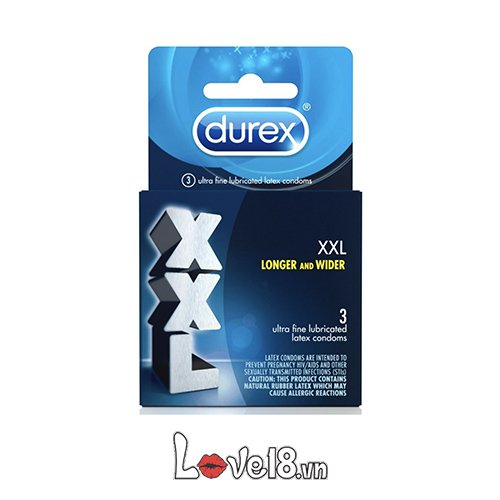 Bao cao su Durex XXL size lớn bôi trơn kéo dài hộp 3 cái
