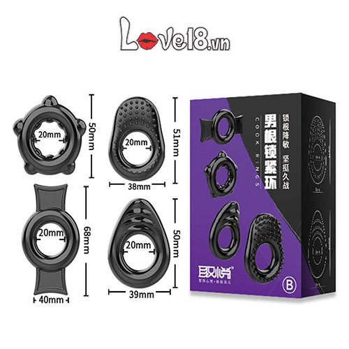 Bộ 4 vòng đeo dương vật silicon chống xuất tinh sớm hiệu quả