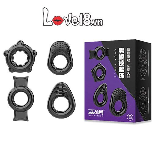 Bỏ sỉ Bộ 4 vòng đeo dương vật bằng silicon chống xuất tinh sớm  chính hãng