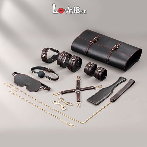 Bộ dụng cụ bạo dâm da PU cao cấp Đỏ Đen tiện lợi sang trọng