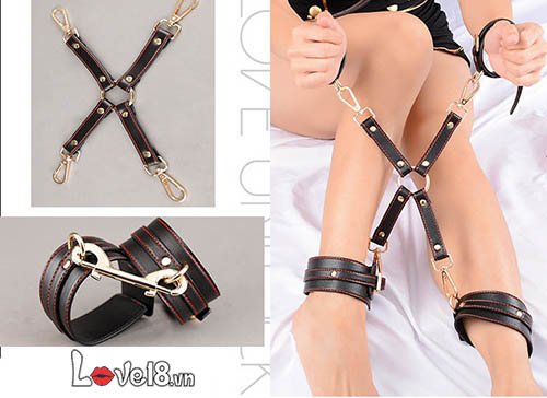 Bộ dụng cụ bạo dâm da PU cao cấp Đỏ Đen tiện lợi sang trọng