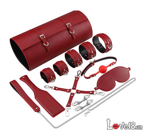 Bộ dụng cụ bạo dâm da PU cao cấp Đỏ Đen tiện lợi sang trọng