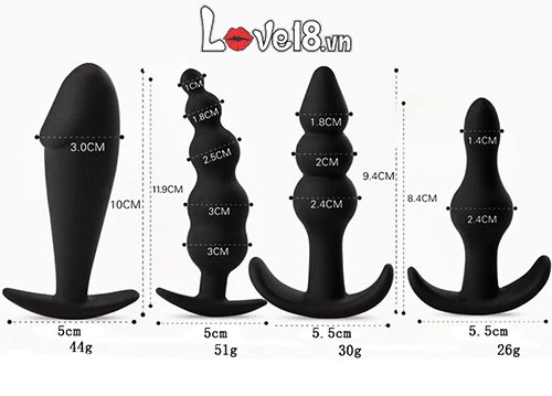 Bộ dụng cụ kích thích hậu môn 4 món gay chất liệu silicone an toàn