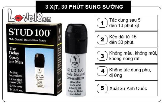 Stud 100 chai xịt lâu ra kéo dài 13ml hàng chính hãng giá tốt