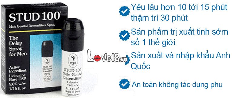 Stud 100 chai xịt lâu ra kéo dài 13ml hàng chính hãng giá tốt