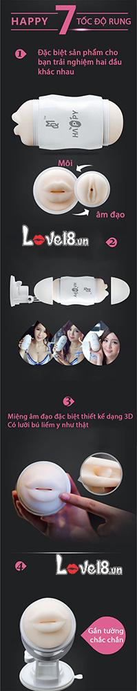 Cốc thủ dâm Happy 2 đầu rung gắn tường xoay 180 độ cảm giác mới