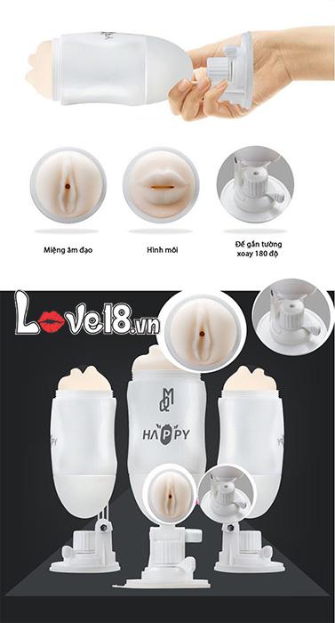 Cốc thủ dâm Happy 2 đầu rung gắn tường xoay 180 độ cảm giác mới