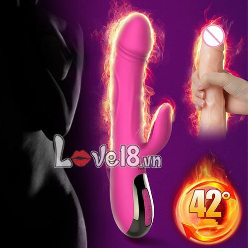 Dương Vật Rung Thụt Tỏa Nhiệt Leten Silicone Cao Cấp Hồng Dịu