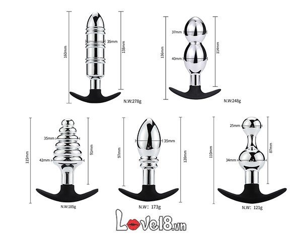 5 phích cắm hậu môn kim loại silicone cao cấp kích thích sướng