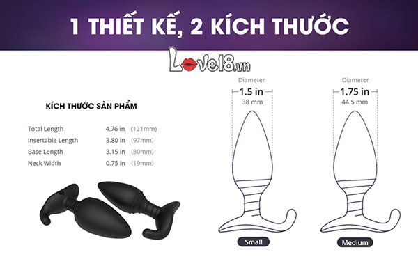 Phích cắm hậu môn rung điều khiển app Lovense Hush siêu kích thích