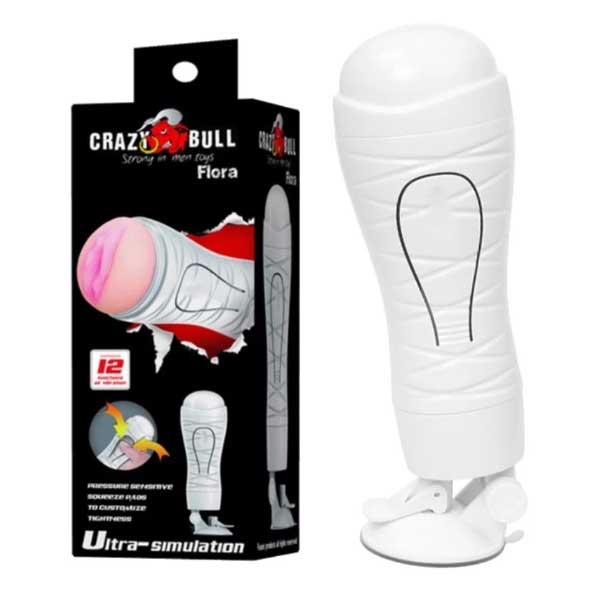 Âm Đạo Giả Dính Tường Crazy Bull White Flora Rung 12 Chế Độ
