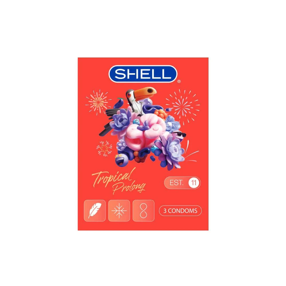 Bao cao su Shell Tropical Prolong - Siêu mỏng kéo dài thời gian hương hoa quả nhiệt đới - Hộp