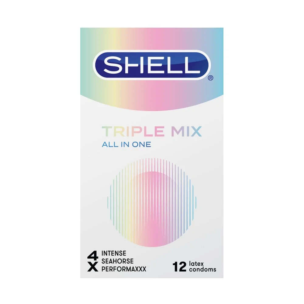 Bao cao su Shell Triple Mix - Siêu mỏng mát lạnh gân gai - Hộp 12 cái