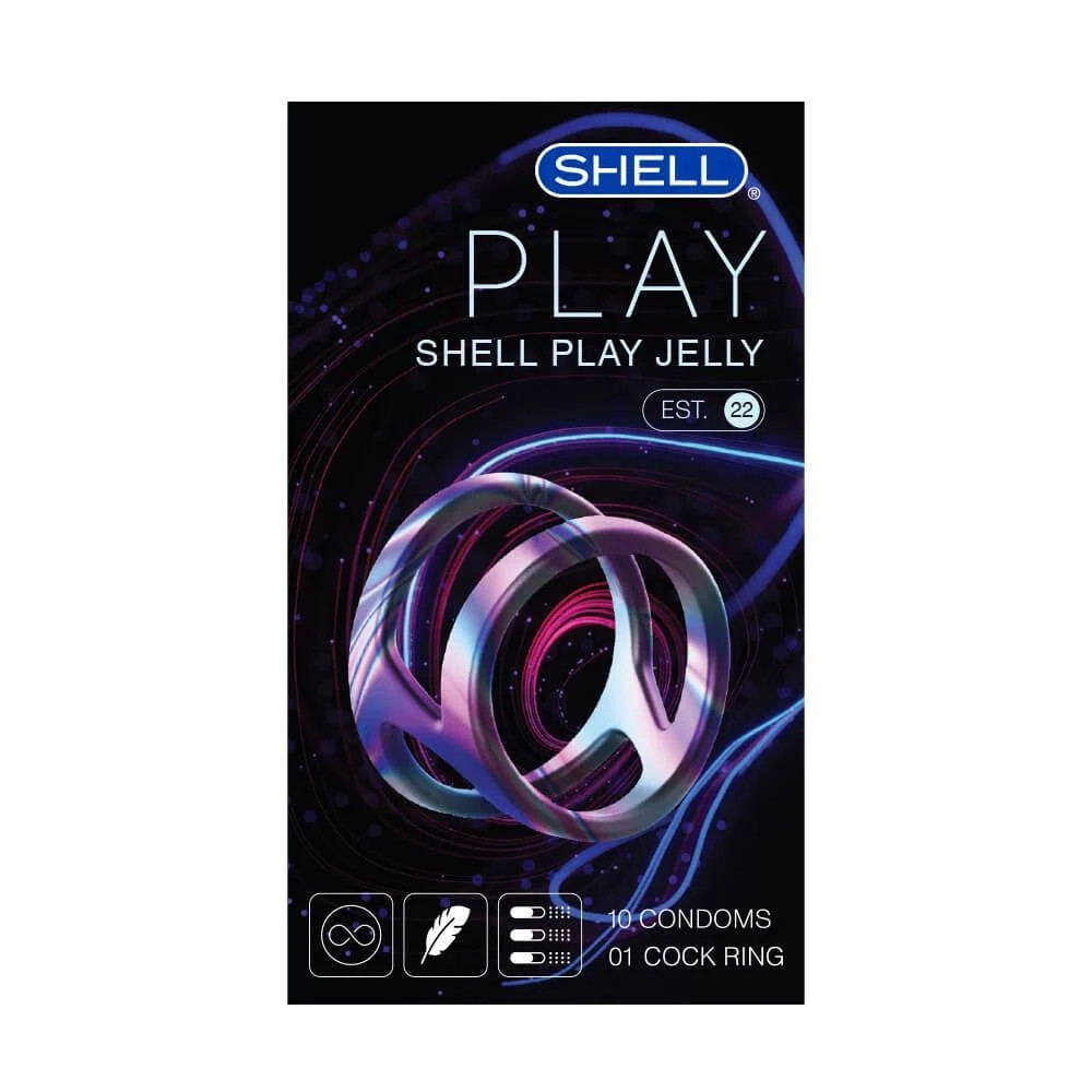 Bao cao su Shell Play Jelly 6 tính năng - Hộp 10 cái + 1 vòng đeo kéo dài thời