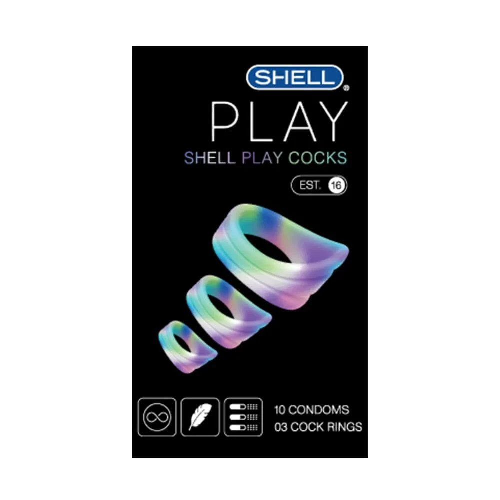 Bao cao su Shell Play Cocks 6 tính năng - Hộp 10 cái + 3 vòng đeo kéo dài thời