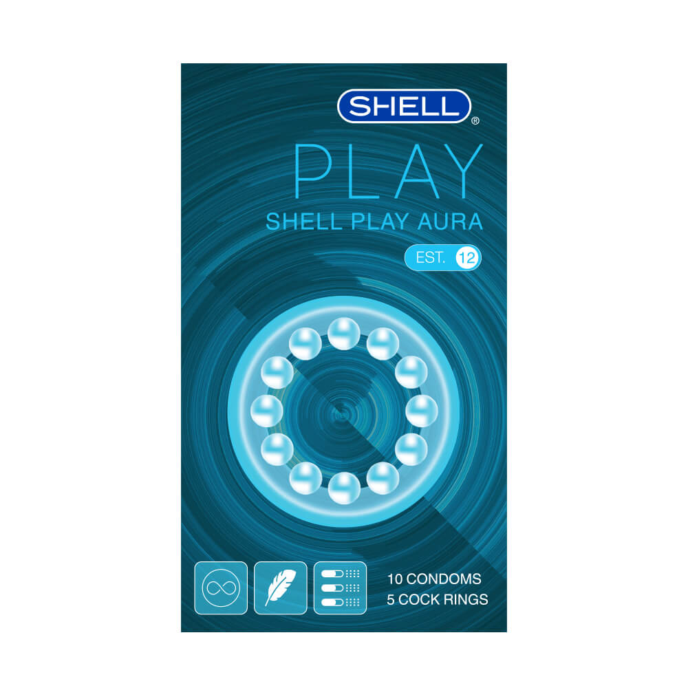 Bao cao su Shell Play Aura 6 tính năng - Hộp 10 cái + 5 vòng đeo kéo dài thời