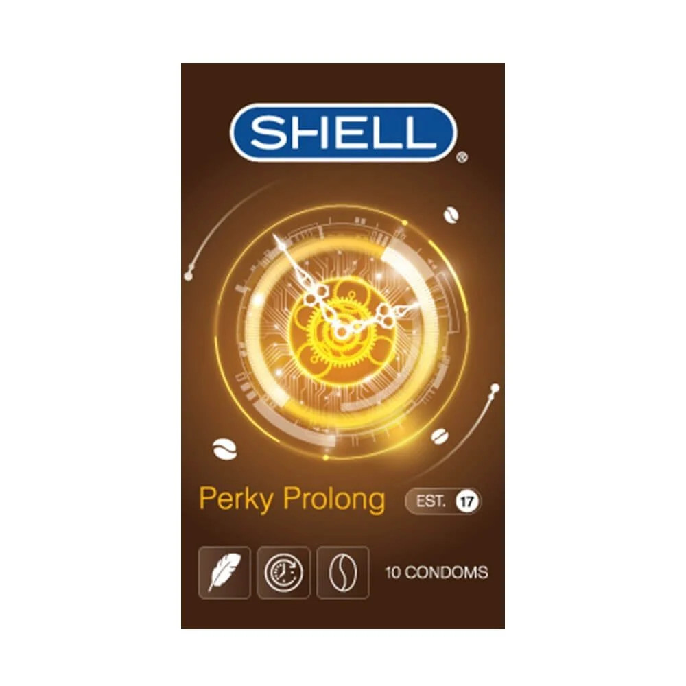 Bao cao su Shell Perky Prolong - Siêu mỏng kéo dài thời gian hương cà phê - Hộp 10 cái