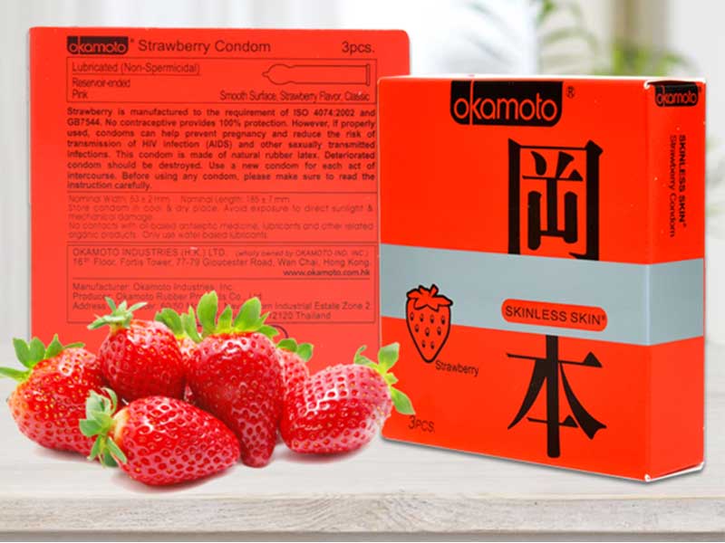 Bao cao su Okamoto Skinless Skin Strawberry hương dâu