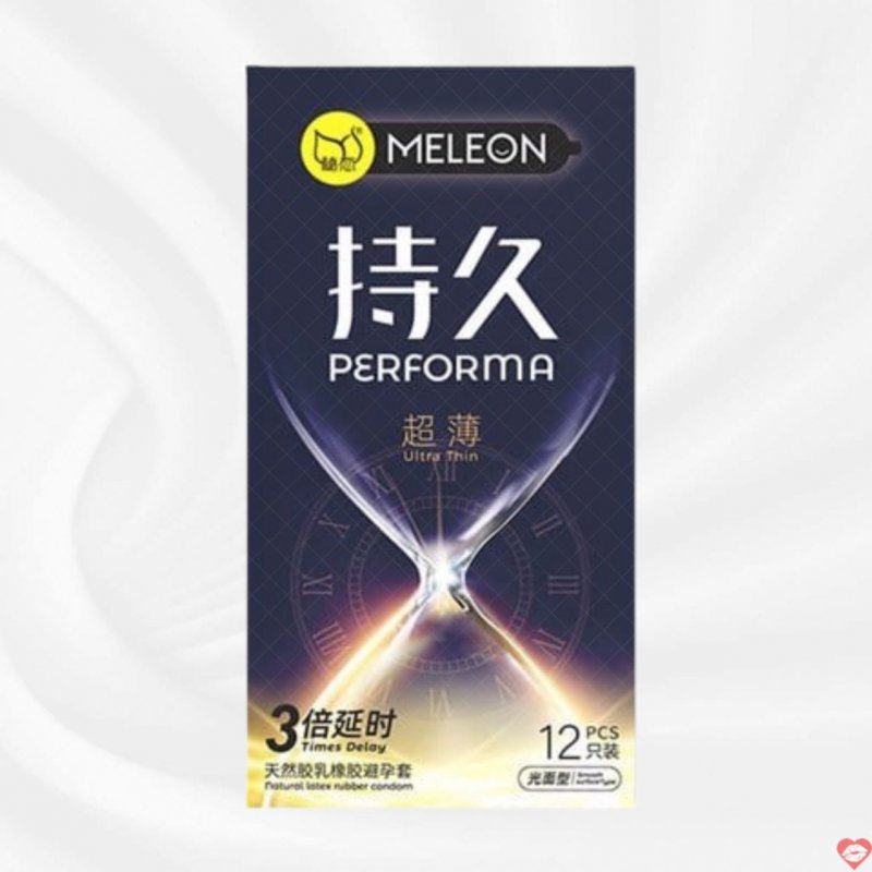 Bao cao su Meleon Performa siêu mỏng kéo dài lâu hộp 12 