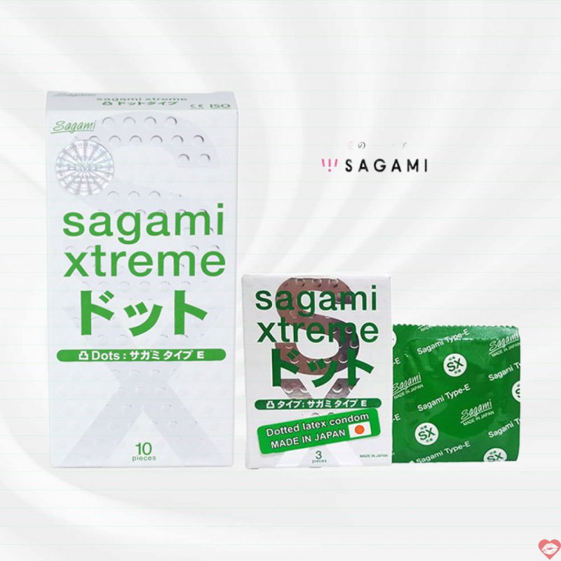 Bao cao su Sagami Xtreme xanh siêu mỏng tăng khoái cảm hộp 10 