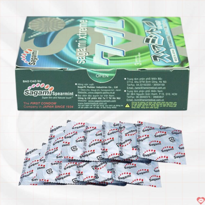 Bao Cao Su Sagami Xtreme Spearmint Bạc Hà Siêu Mỏng Cực Đã 