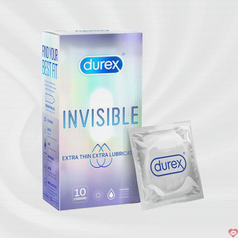 Durex Invisible Siêu Mỏng Nhiều Gel Bôi Trơn Hộp 10 Bao Cao Su 