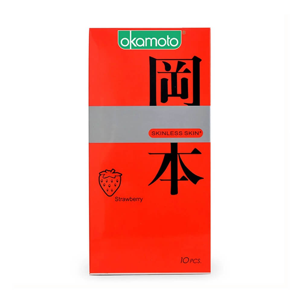 Bao cao su Okamoto Skinless Skin Strawberry - Hương dâu mềm mại - Hộp 10 cái