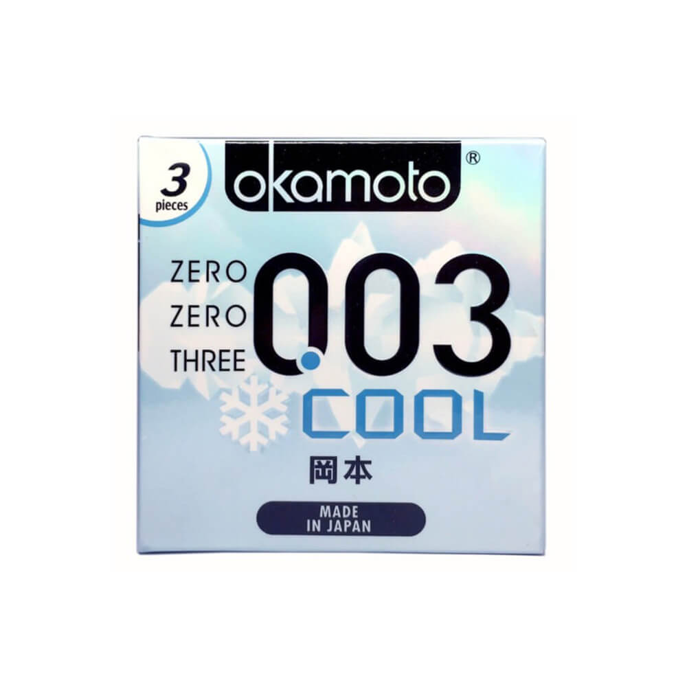 Bao cao su Okamoto 0.03 Cool - Siêu mỏng mát lạnh láng mịn - Hộp 3 cái