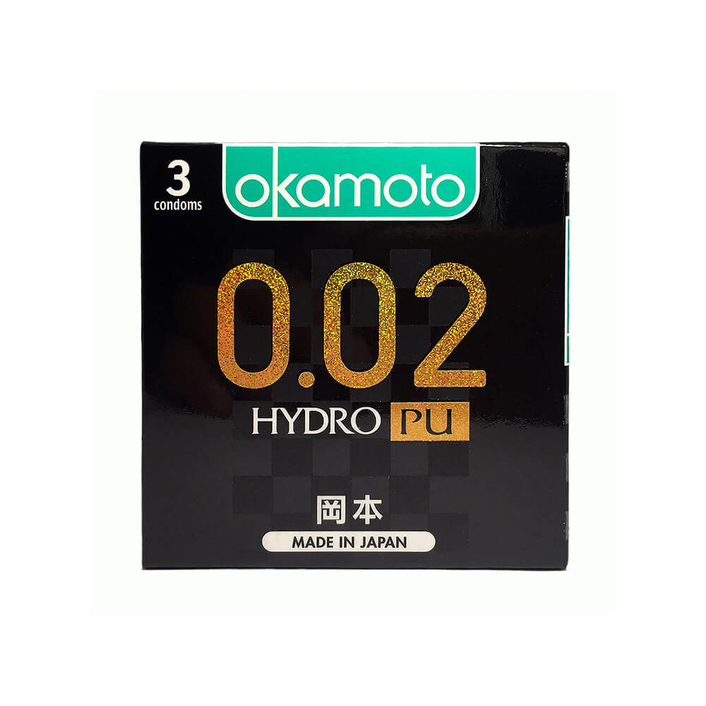 Bao cao su Okamoto 0.02 Hydro PU - Siêu mỏng truyền nhiệt nhanh - Hộp 3 cái