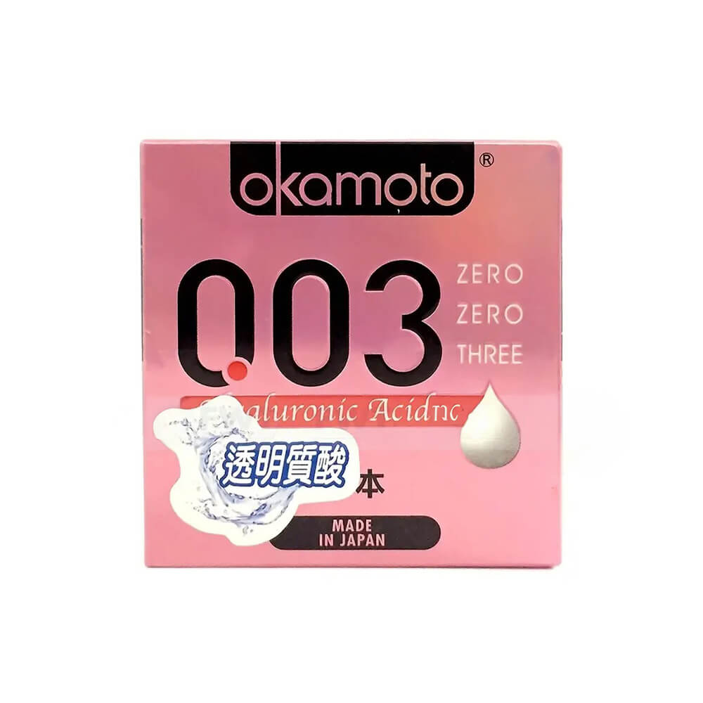 Bao cao su Okamoto 0.03 Hyaluronic Acid - Siêu mỏng bôi trơn dưỡng ẩm - Hộp 3 cái