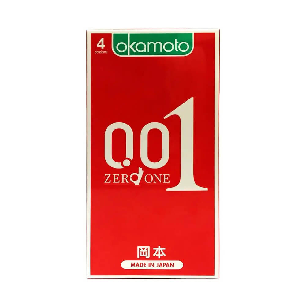 Bao cao su Okamoto 0.01 PU - Siêu mỏng tàng hình truyền nhiệt chân thật - Hộp 4 cái