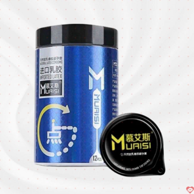 Bao cao su Muaisi Imported Latex Blue có hạt kích thích hộp 12 cái 