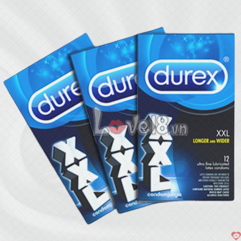 Bao Cao Su Durex XXL Size Lớn 12 Cái Hộp Siêu Mỏng 