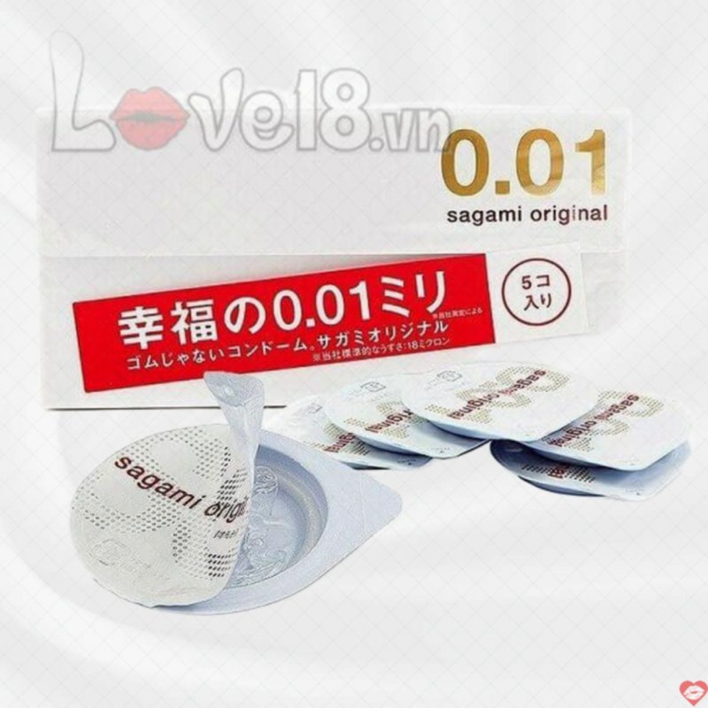 Bao Cao Su Siêu Mỏng Sagami 0.01 Hộp 5 Cái Tăng Khoái Cảm 