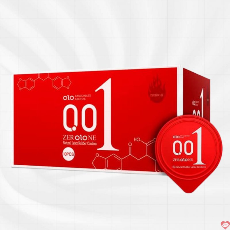 Bao cao su OLO New Three 0.01 Jelly Red kích thích ấm nóng gân nổi 