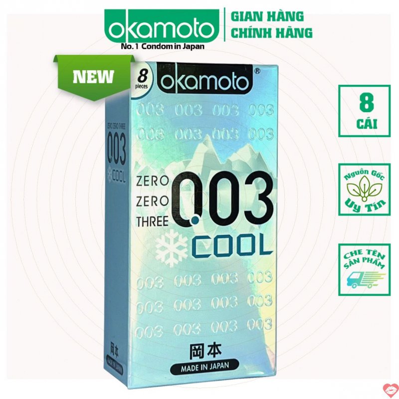 Bao Cao Su Okamoto 0.03 Cool Nhật Bản - Kéo Dài, Mát Lạnh, Êm Ái 