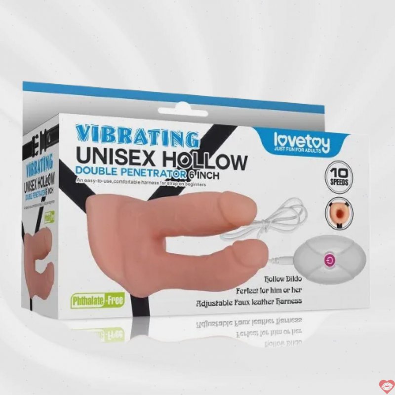 Dương Vật Giả Dây Đeo 2 Đầu Có Rung Lovetoy Vibrating Unisex Hollow Double Penetrator 6inch