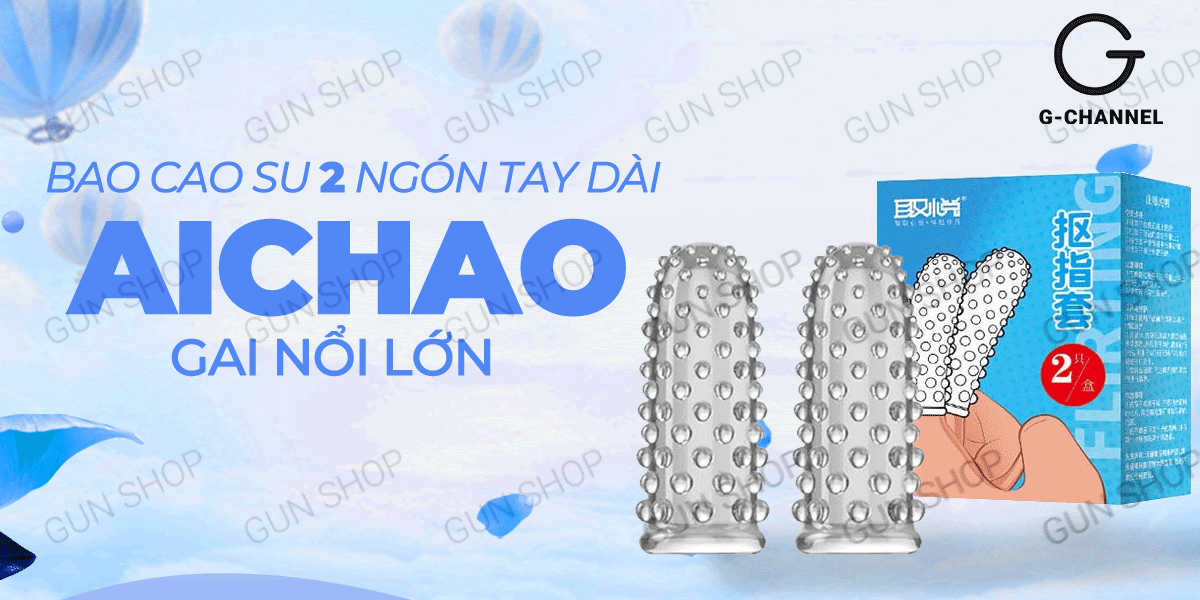 Bao cao su gai nổi Aichao 2 ngón tay dài - Hộp 2 cái siêu mượt Bao cao su gai nổi Aichao 2 ngón tay dài - Hộp 2 cái siêu mượt