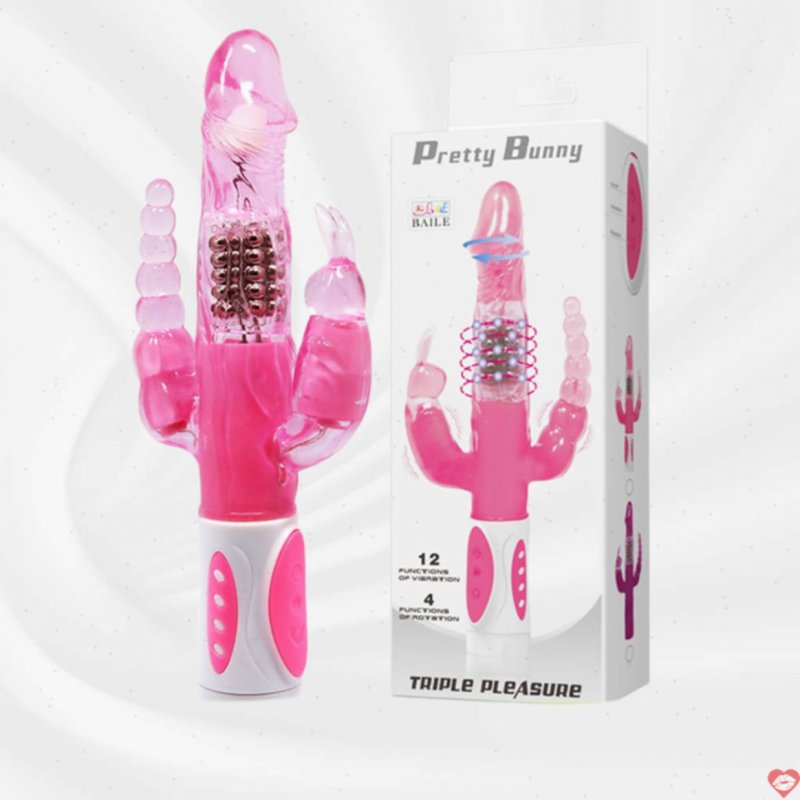 Dương vật giả 3 nhánh rung ngoáy thụt Baile Pretty Bunny