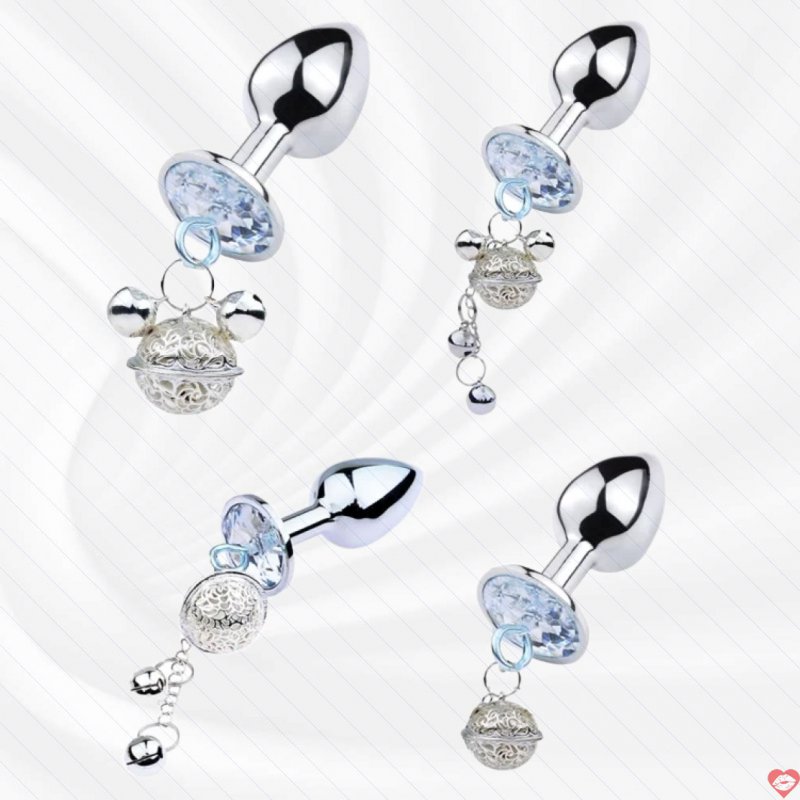 Phích Cắm Hậu Môn Inox Đính Đá Có Chuông Nhiều Size Kích Dục 