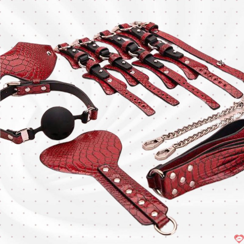 Bộ dụng cụ bạo dâm 7 món da PU cá sấu cao cấp, kích thích mạnh 