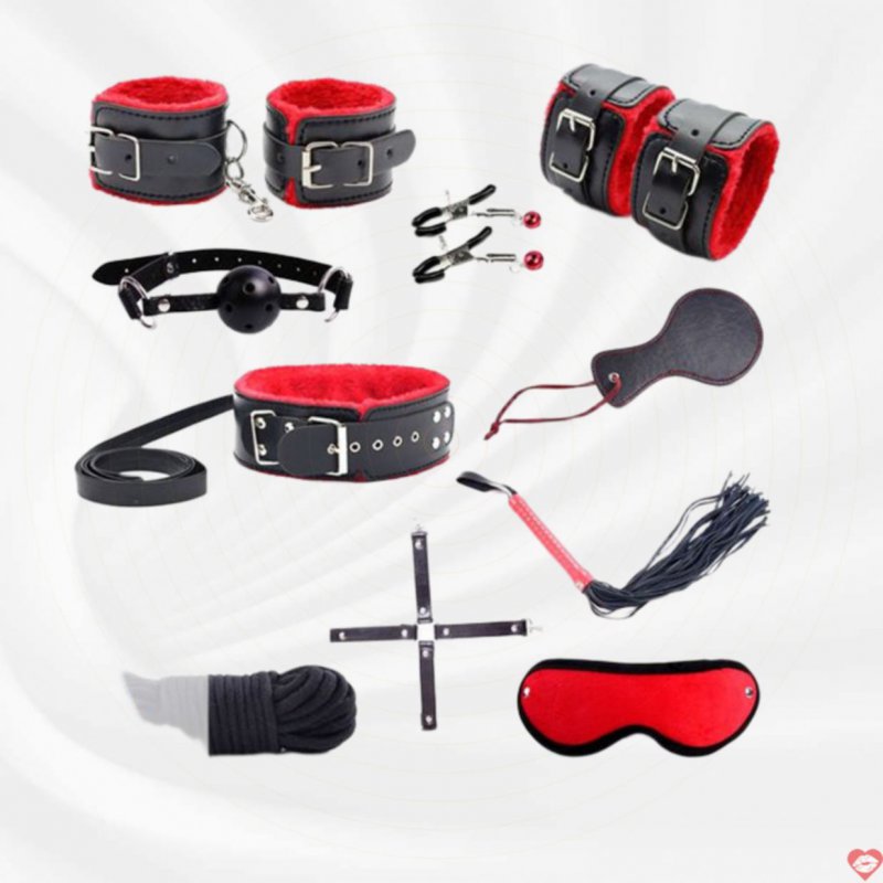 Bộ đồ chơi tình dục 10 món lót lông đỏ đen kích thích mạnh mẽ 