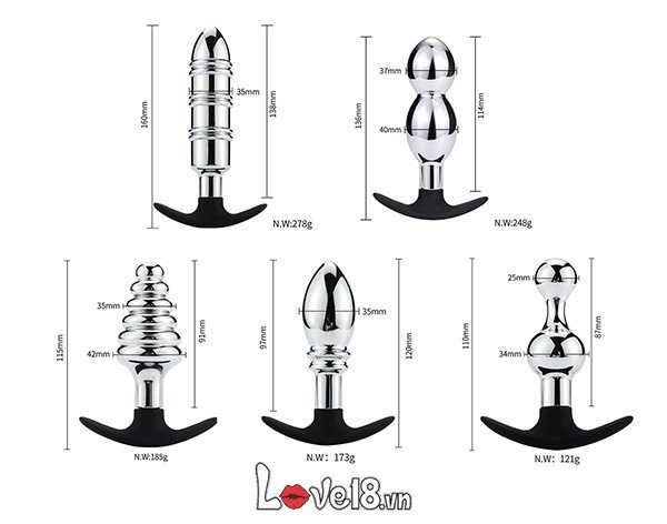  So sánh Bộ 5 phích cắm hậu môn bằng kim loại và silicone giá sỉ